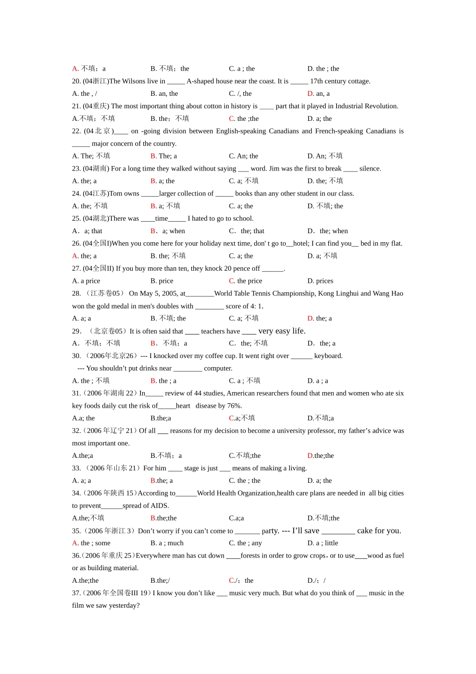 冠词专项练习(20年高考真题之冠词)_第2页
