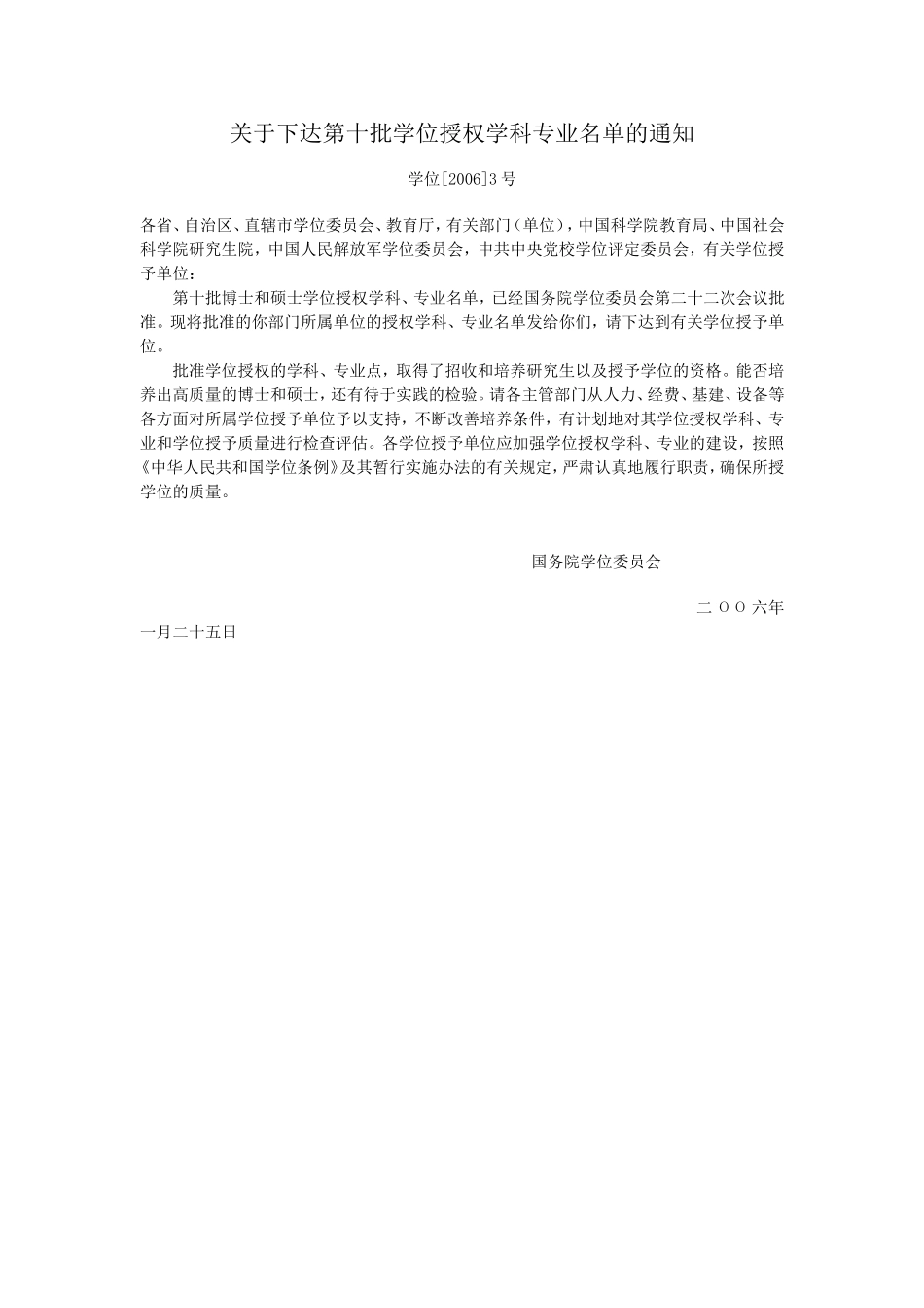 关于下达第十批学位授权学科专业名单的通知_第1页