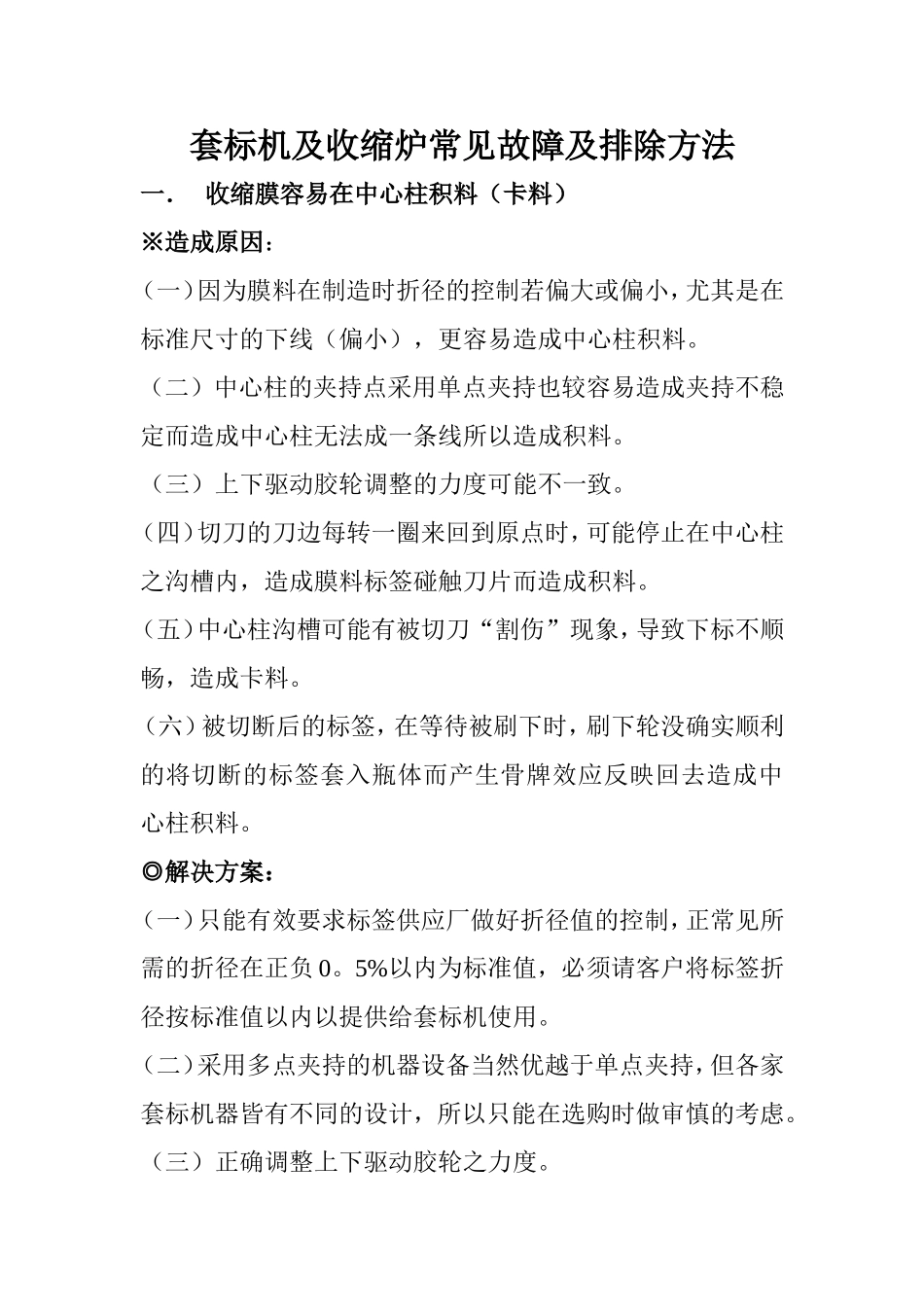 关于套标机操作及故障排除方法保养提示_第1页