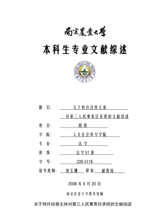 关于特许经营主体对第三人民事责任承担的文献综述