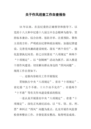 关于作风巡查工作自查报告
