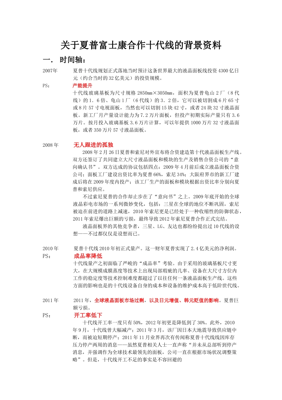 关于夏普富士康十代线的调查研究_第1页