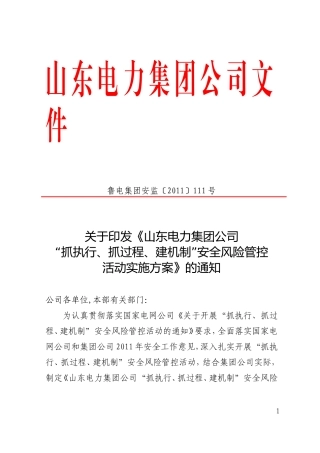 《山东电力集团公司“抓执行、抓过程、建机制”安全风险管控活动实施方案》的通知