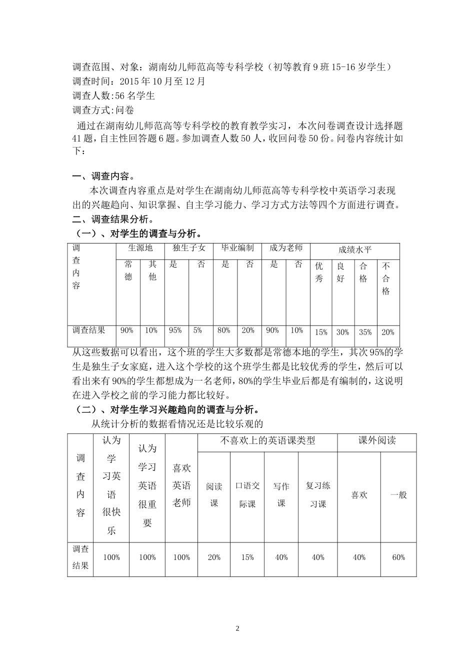 关于学生英语学习情况的调查问卷分析报告_第2页
