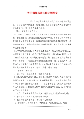 关于销售总监工作计划范文