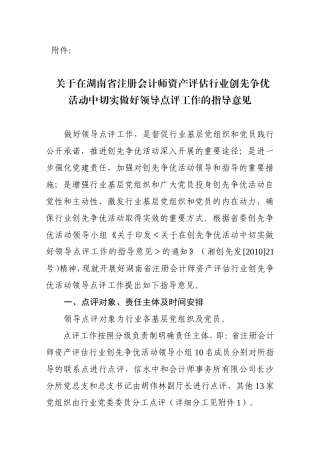 在湖南省注册会计师资产评估行业创先争优活动中切实做好领导点评工作的指导意见