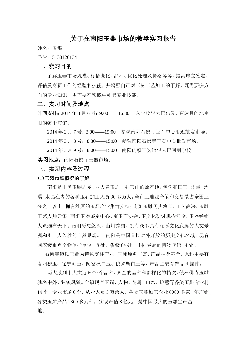 在南阳玉器市场的教学实习报告_第1页