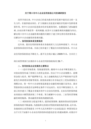 关于周口市中小企业信用担保公司的调研报告
