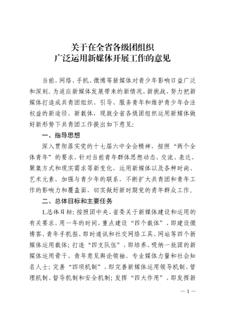 在全省各级团组织广泛运用新媒体开展工作的意见