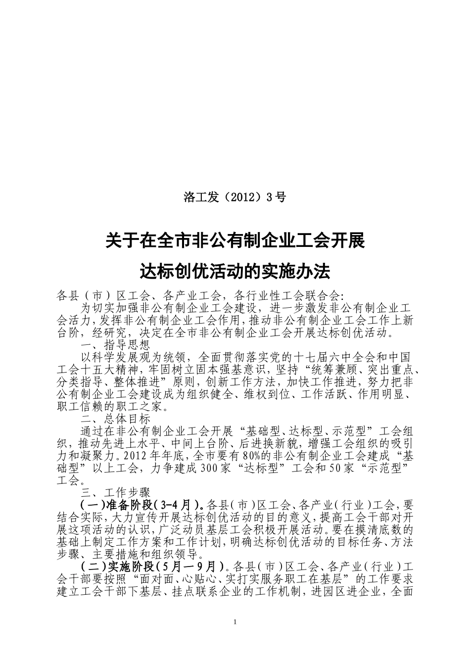 在全市非公有制企业工会开展工会工作达标创优活动的实施办法_第1页
