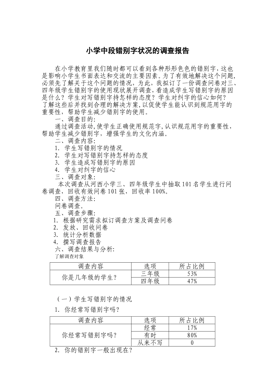 关于小学生错别字使用现状的调查报告_第1页