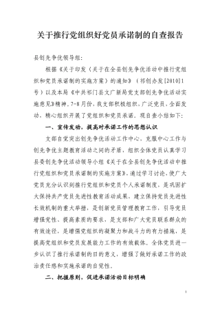 关于推行党组织好党员承诺制的自查报告