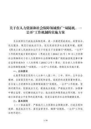 在人力资源和社会保障领域推广双随机、一公开工作