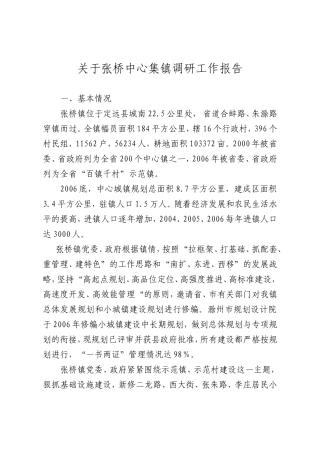 张桥中心集镇调研工作报告