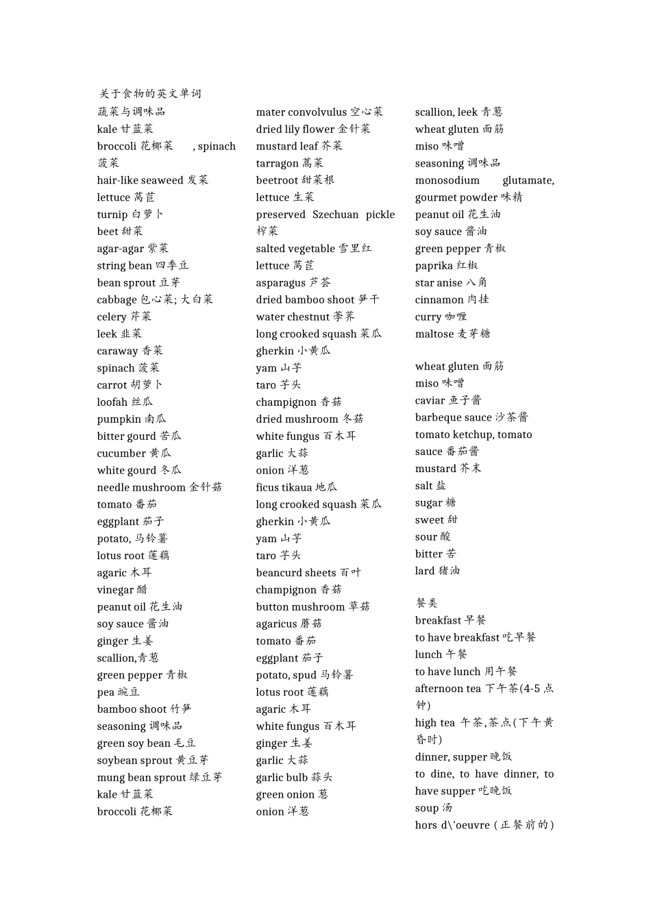 关于食物的英文单词_第1页