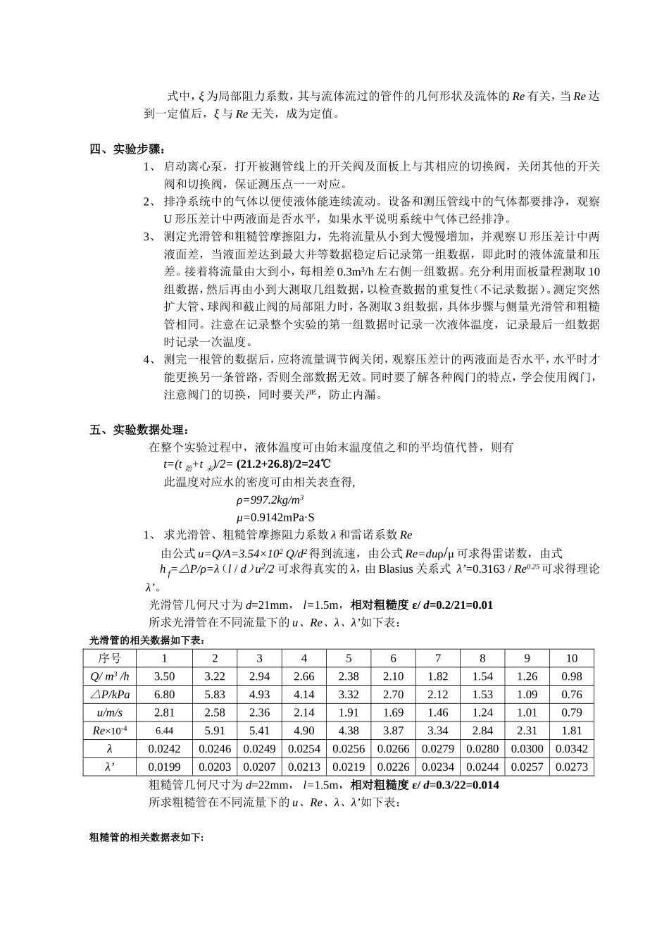 化工原理实验-流体流动阻力系数的测定实验报告_第2页