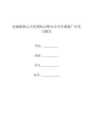 化工厂合成氨厂区实习报告