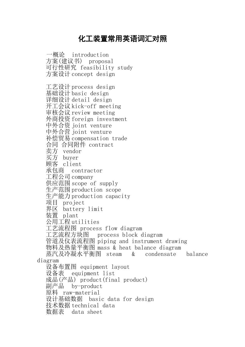 化工装置常用英语词汇对照_第1页