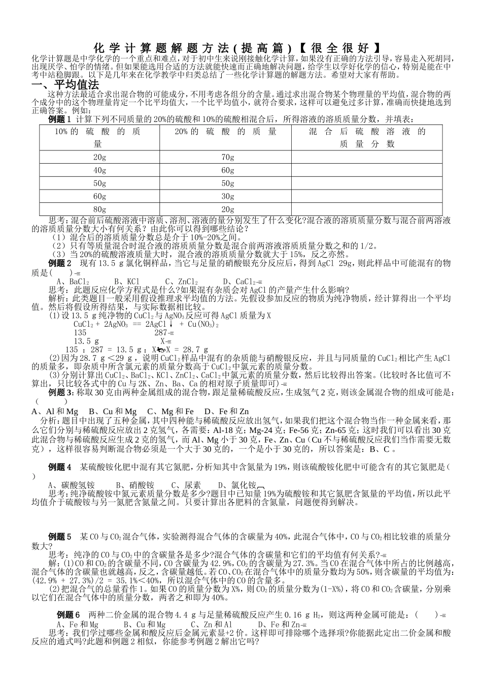 化学计算题解题方法(提高篇)【很全很好】_第1页