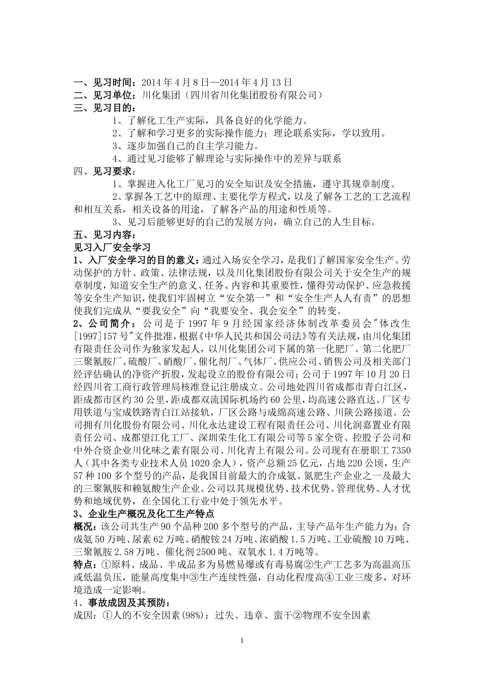 化工川化见习报告_第2页