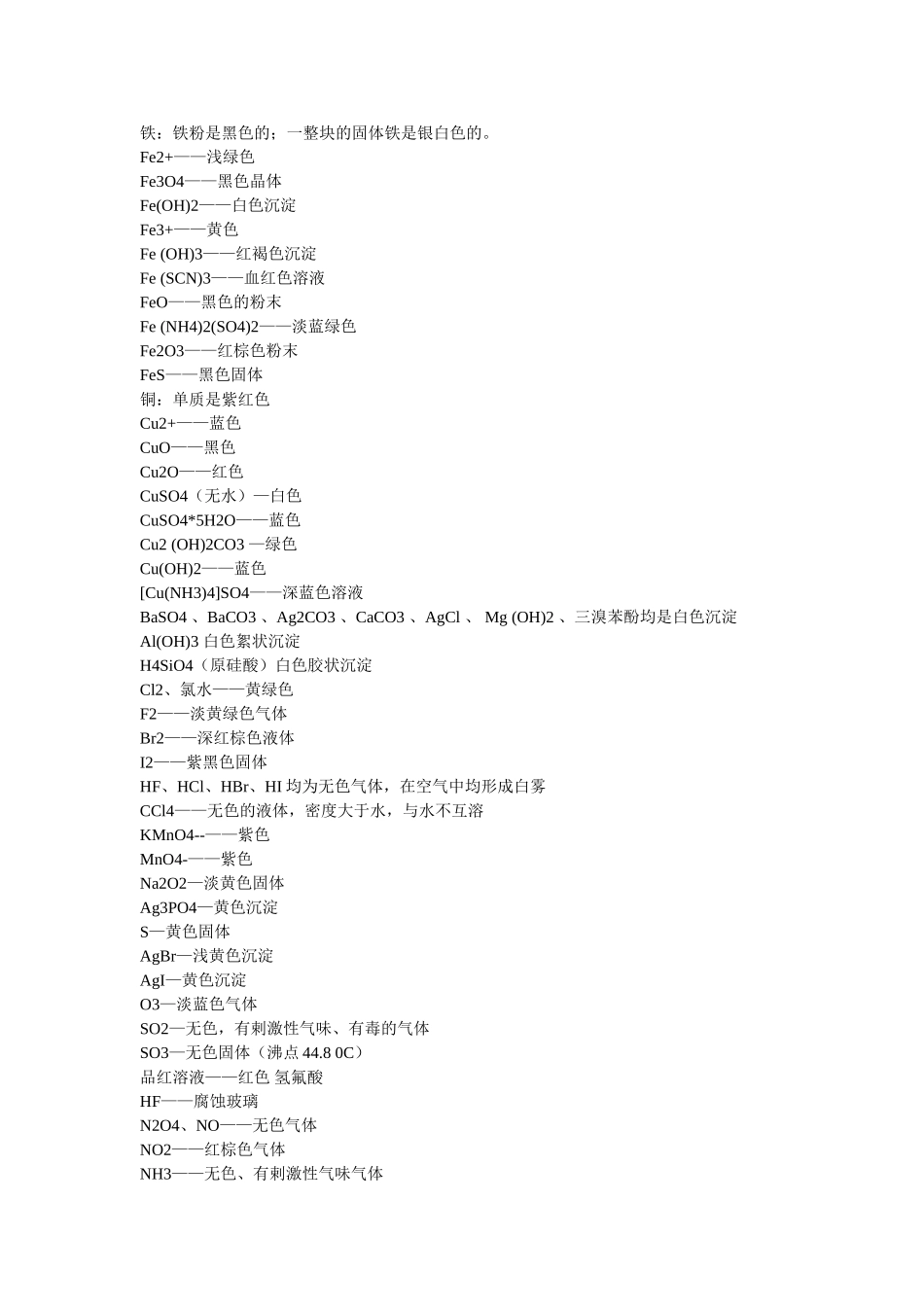 化学颜色及现象大全_第1页