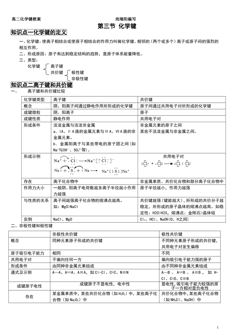 化学键知识点与练习题(含答案)_第1页
