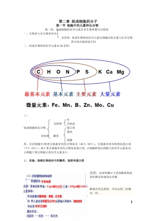 化三中高一生物-第二章-第一节细胞中的元素和化合物