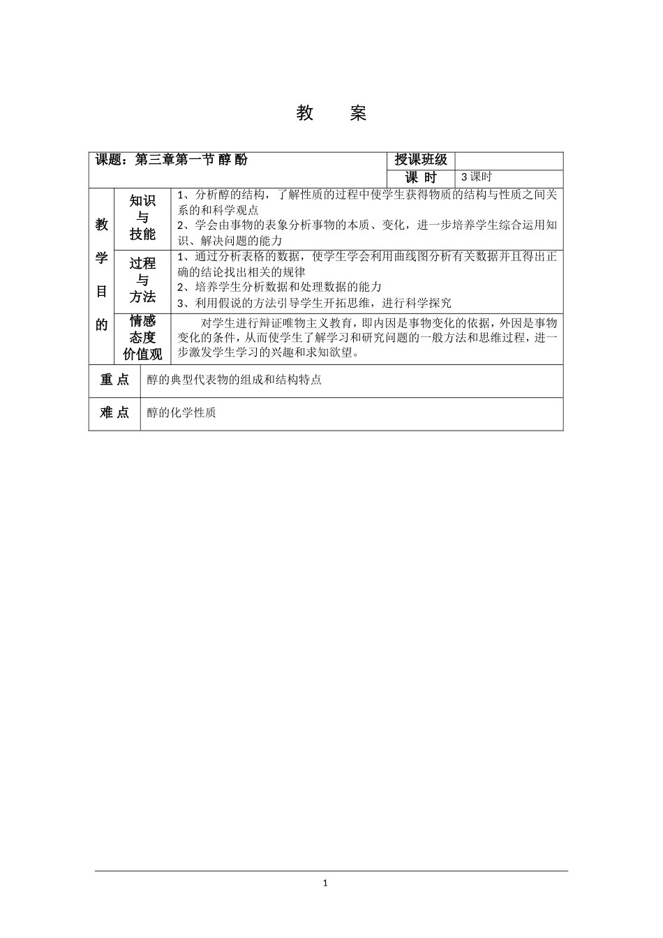 化学：《醇-酚》教案(新人教版选修5)_第1页