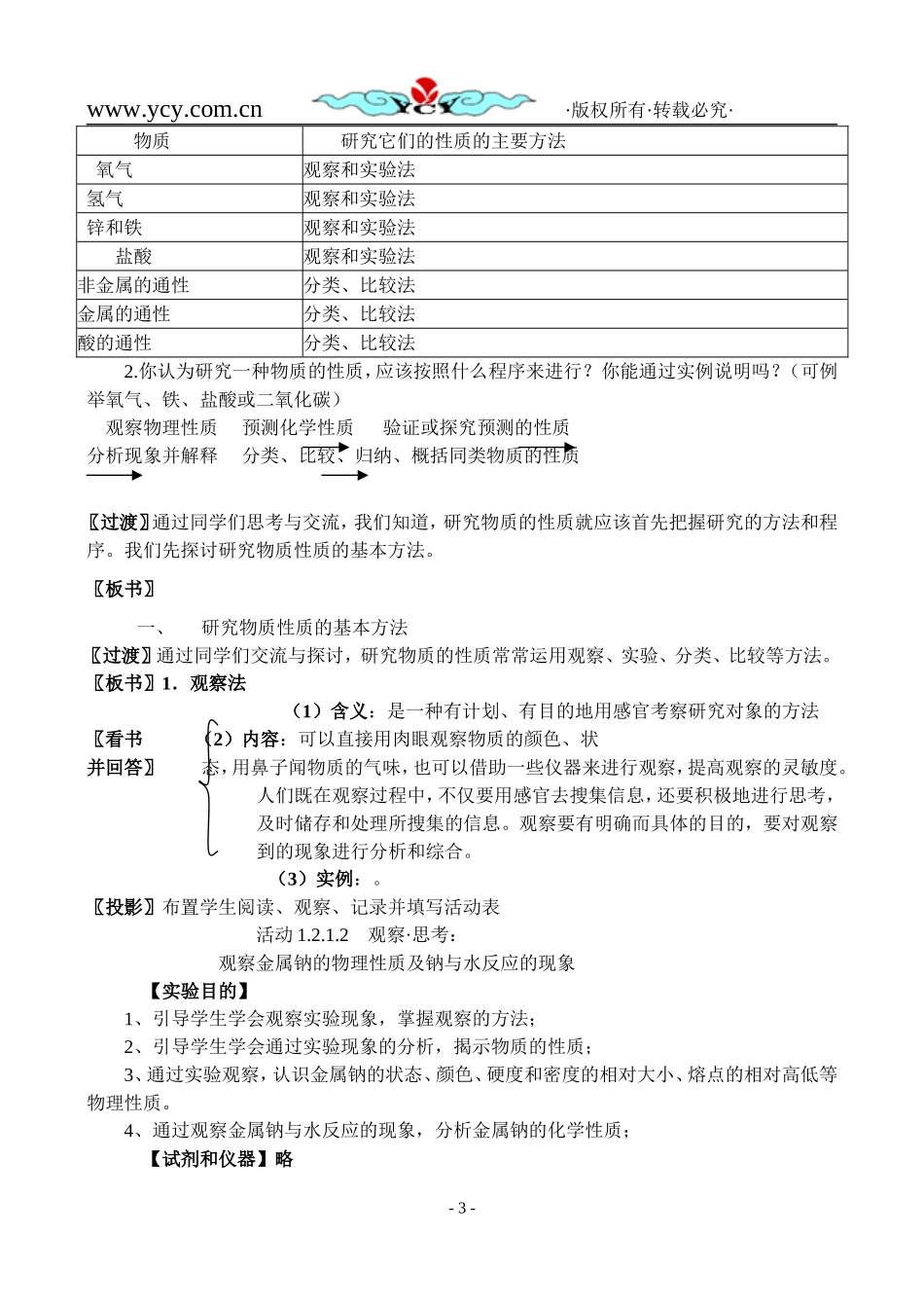 化学：1.2《研究物质性质的方法和程序(4个课时)》教案(鲁科版必修1)_第3页