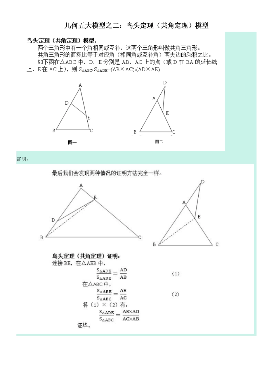 几何五大模型之二：鸟头定理(共角定理)模型_第1页