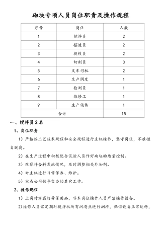 加气块人员岗位职责及操作规程