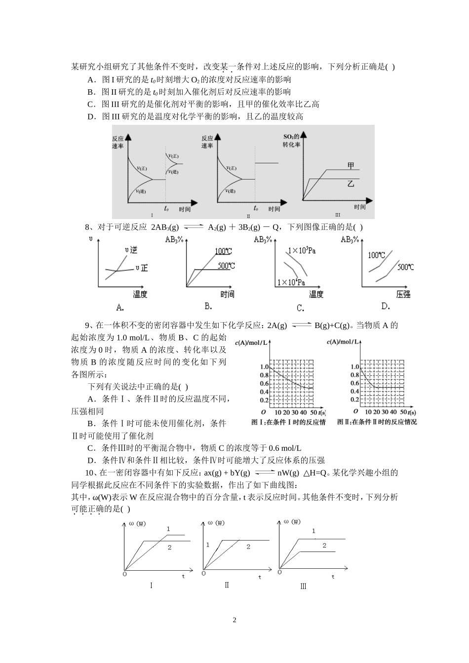 化学平衡图象强化训练题_第2页
