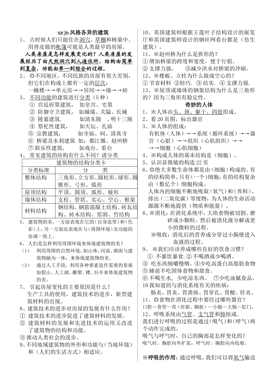 冀教版小学6年级科学总复习题(001)_第1页