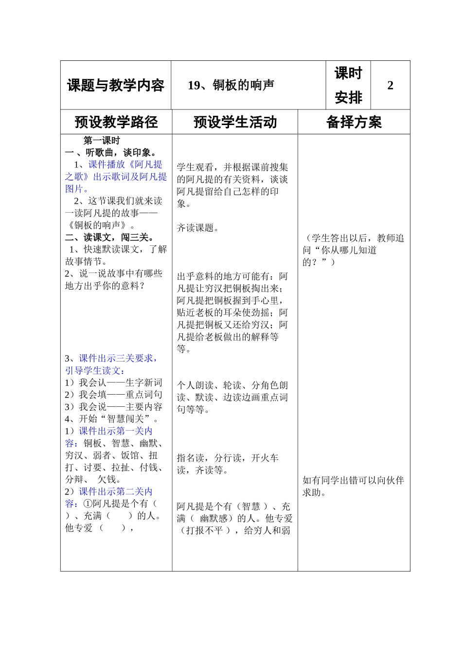 冀教版小学二年级语文下册《铜板的响声》教案(002)_第2页