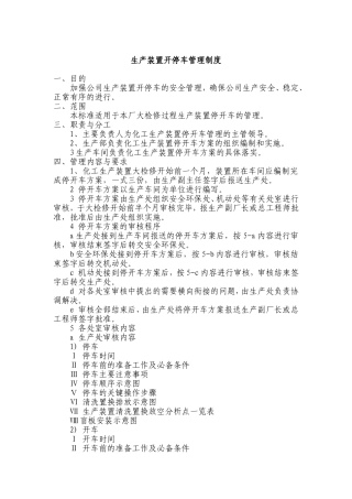 化工生产装置开停车管理规定