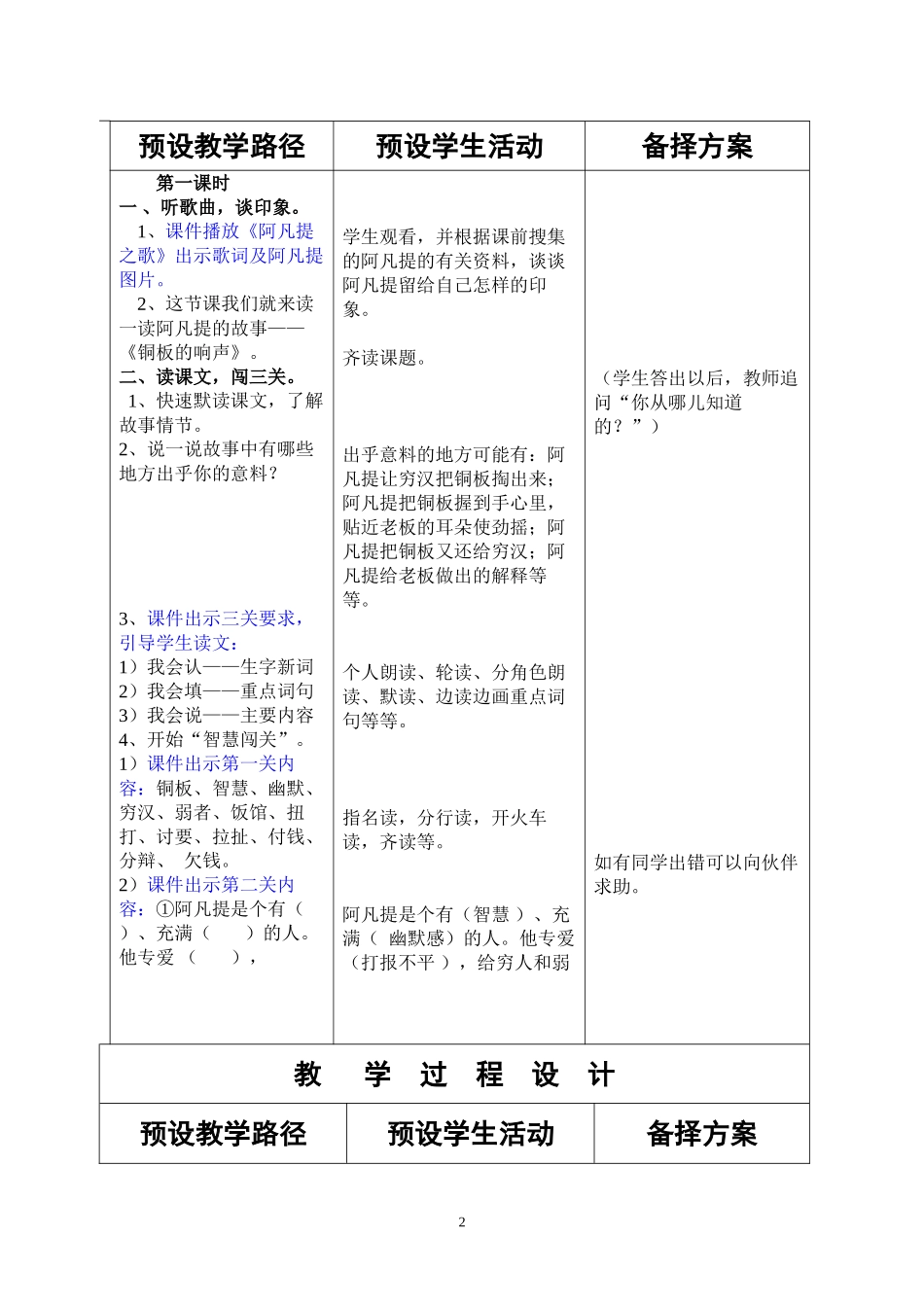 冀教版小学二年级语文下册《铜板的响声》教案_第2页