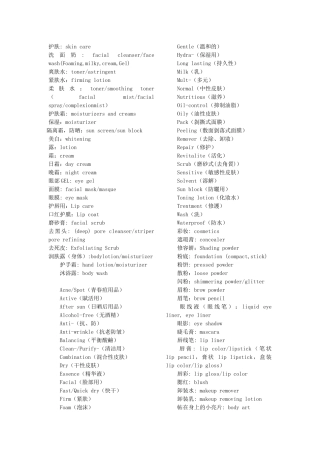 化妆品的英文名称及护肤品成分的中英文对照表