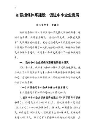 加强担保体系建设--促进中小企业发展