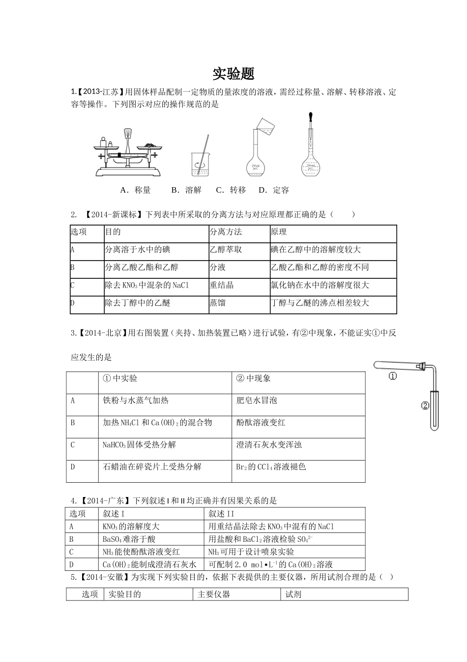化学实验高考选择题-27道_第1页