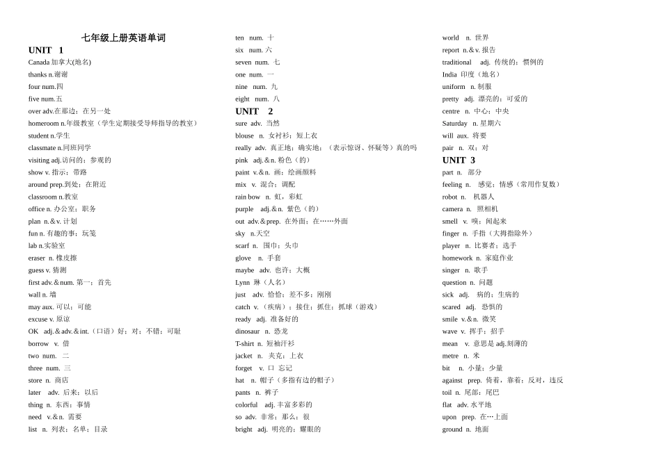 冀教版七年级上册英语单词及词组_第1页