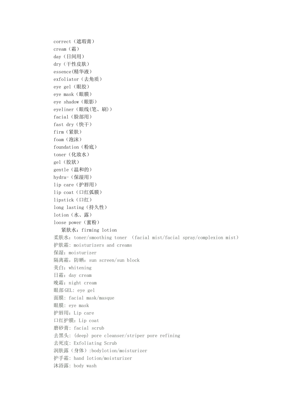 化妆品名中英文对照_第2页
