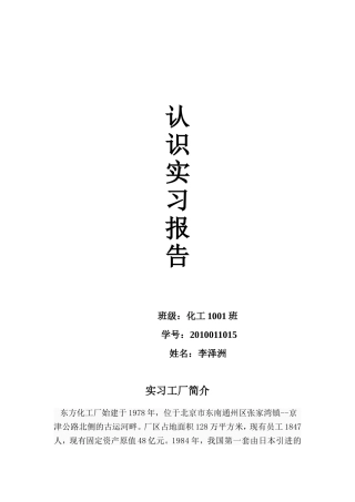 化学工程与工艺专业暑期认识实习报告.