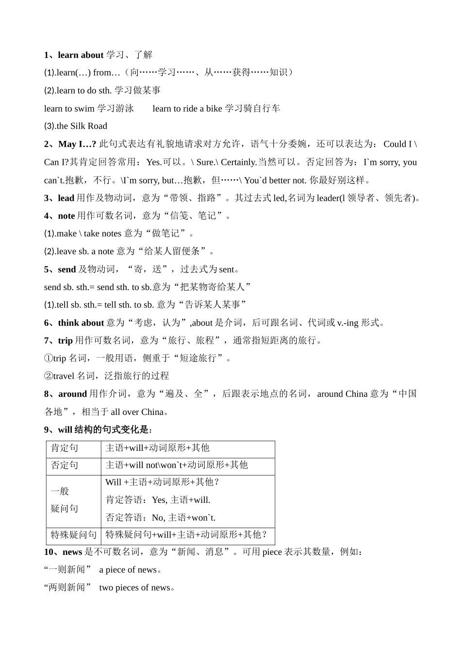 冀教版七年级下英语知识点总结unit1_第1页