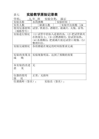 化学实验原始记录表