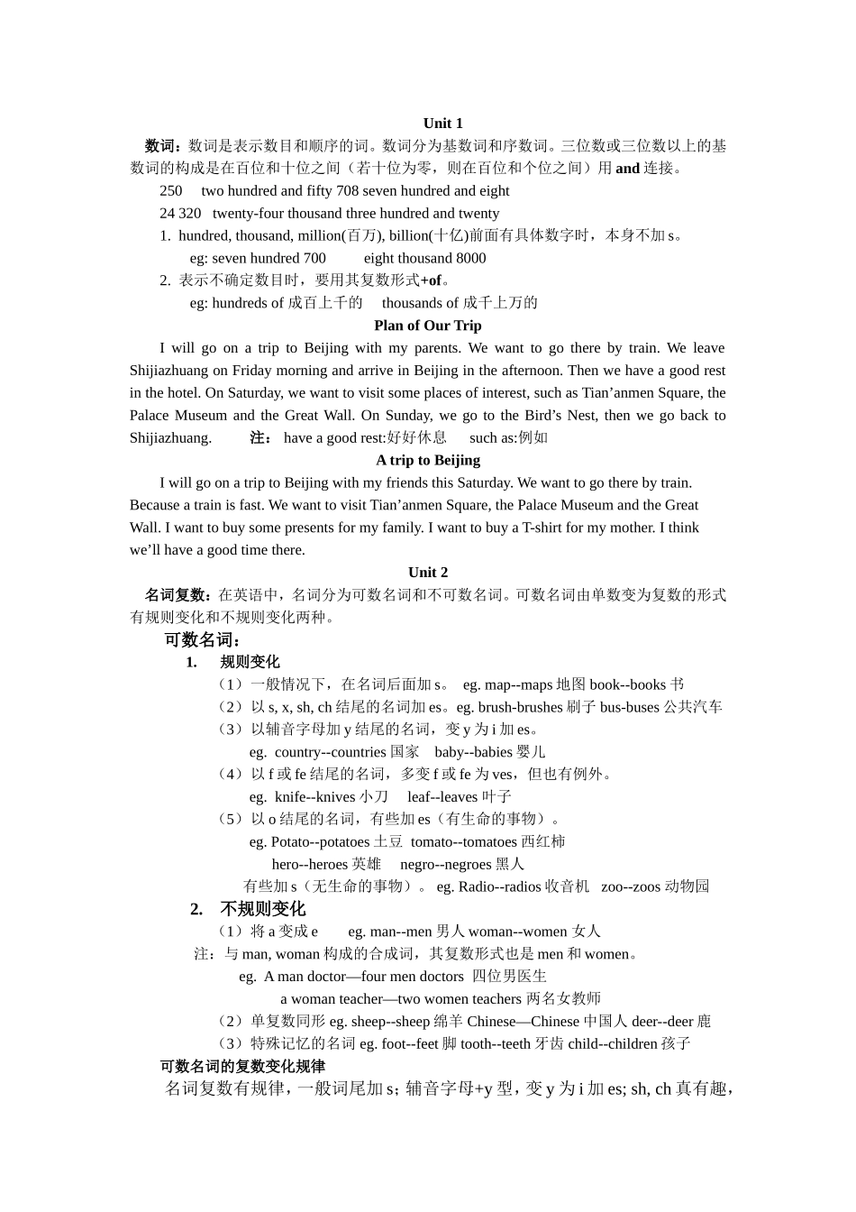 冀教版七年级英语下unit1-6语法和作文_第1页