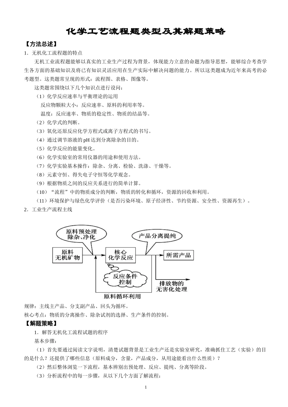 化学工艺流程题类型及其解题策略_第1页