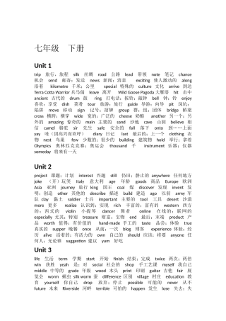 冀教版英语单词七年级--下册