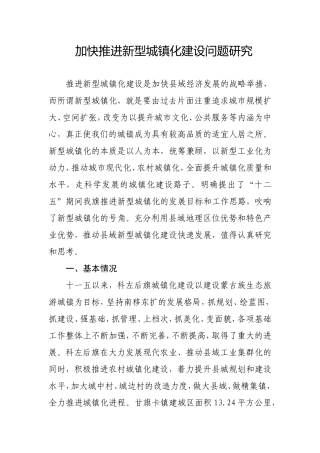 加快推进新型城镇化建设问题研究111