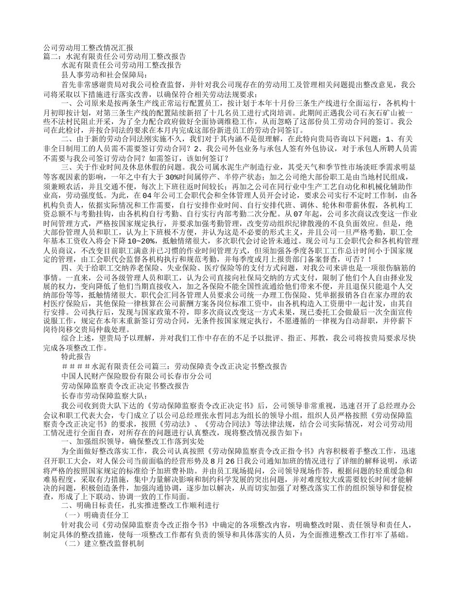 劳动用工整改报告_第1页