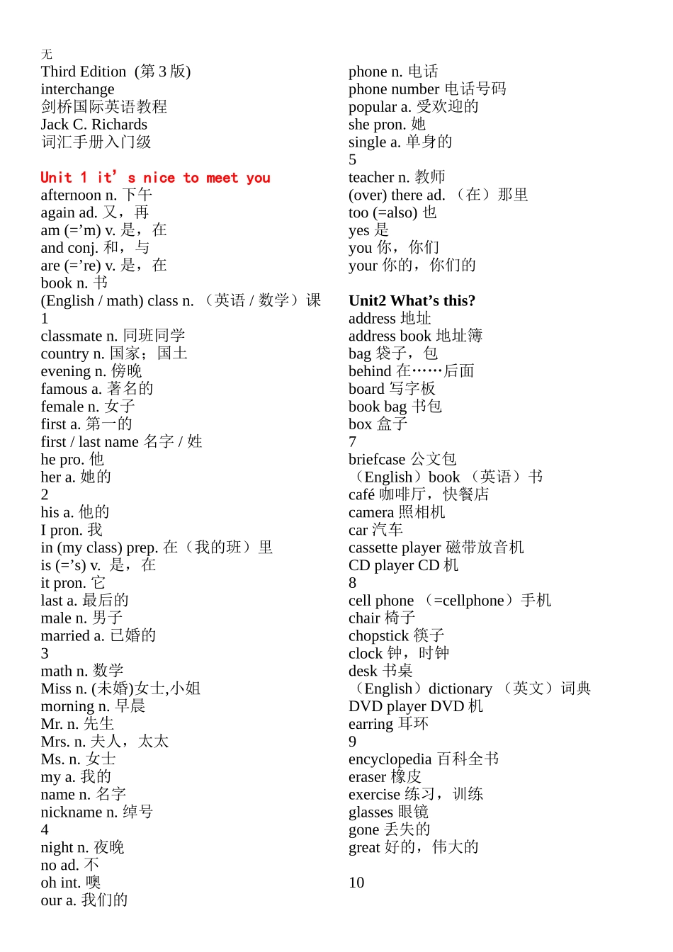 剑桥国际英语教程-词汇手册入门级打印版_第1页